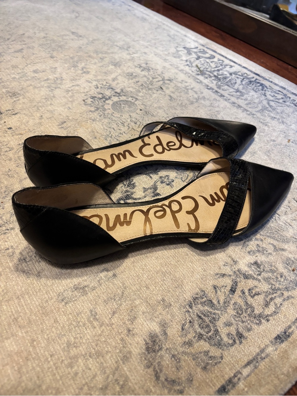 Sam Edelman Black Pointed D'Orsay Flats with Textured Strap - Picture 3 of 5